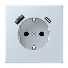 Kontaktligzda SCHUKO 16 A 250 V ~, USB pieslēgvieta 1 x Typ A + 1 x Typ C, ar bērnu drošību, Serie LS, outremer pale