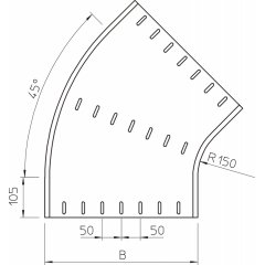 45° pagrieziens horizontals, apaļots 60x600, St, FS