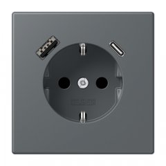 Kontaktligzda SCHUKO 16 A 250 V ~, USB pieslēgvieta 1 x Typ A + 1 x Typ C, ar bērnu drošību, Serie LS, gris foncé 31