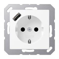 Kontaktligzda SCHUKO 16 A 250 V ~, USB pieslēgvieta 1 x Typ A, ar bērnu drošību, Serie A, sniegbalts matēts