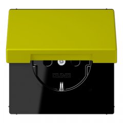 Kontaktligzda SCHUKO, 16 A 250 V ~, ar bērnu drošību un vāciņu, termoplasts krāsots, Serie LS, vert olive vif