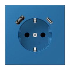 Kontaktligzda SCHUKO 16 A 250 V ~, USB pieslēgvieta 1 x Typ A + 1 x Typ C, ar bērnu drošību, Serie LS, bleu céruléen 31
