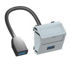 Media adapteris,USB 3.0 A-A ar kabeli, rozete-rozete 45x45mm, PC, alumīnija lakots MTS-U3A F AL1
