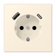 Kontaktligzda SCHUKO 16 A 250 V ~, USB pieslēgvieta 1 x Typ A + 1 x Typ C, ar bērnu drošību, Serie LS, blanc ivoire