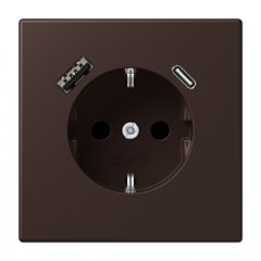Kontaktligzda SCHUKO 16 A 250 V ~, USB pieslēgvieta 1 x Typ A + 1 x Typ C, ar bērnu drošību, Serie LS, terre d’ombre brûlé
