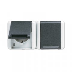 Kontaktligzda dubultā SCHUKO, 5 kabeļu ievadi 16 A 250 V ~, ar vāciņu, horizontāla montāža, IP 44, WG 800