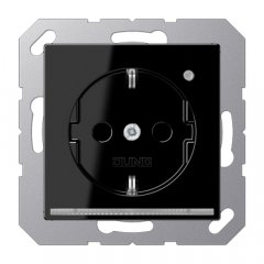 Kontaktligzda SCHUKO ar LED apgaismojumu, 16 A 250 V ~, ar bērnu drošību, termoplasts, Serie A, melns