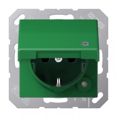 Kontaktligzda SCHUKO, 16 A 250 V ~, ar indikātoru, ar bērnu drošību un vāciņu, termoplasts, Serie A, zaļš