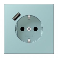 Kontaktligzda SCHUKO 16 A 250 V ~, USB pieslēgvieta 1 x Typ A, ar bērnu drošību, Serie LS, céruléen clair