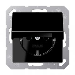 Kontaktligzda SCHUKO, 16 A 250 V ~, ar bērnu drošību un vāciņu, duroplasts, Serie A, melns