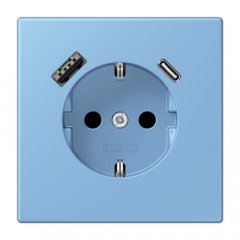 Kontaktligzda SCHUKO 16 A 250 V ~, USB pieslēgvieta 1 x Typ A + 1 x Typ C, ar bērnu drošību, Serie LS, bleu céruléen 59