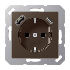 Kontaktligzda SCHUKO 16 A 250 V ~, USB pieslēgvieta 1 x Typ A + 1 x Typ C, ar bērnu drošību, Serie A, moka