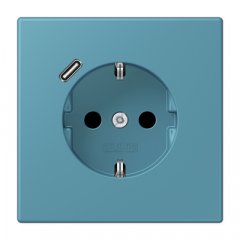 Kontaktligzda SCHUKO 16 A 250 V ~, USB pieslēgvieta 1 x Typ C, ar bērnu drošību, Serie LS, céruléen vif