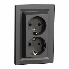 Asfora - double socket-outlet with side earth contact, antracīts