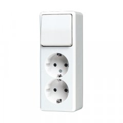Kombinētais slēdzis/kontaktligzda SCHUKO®-Zweifach-Steckdose 16 A 250 V ~ ar universālu izslēgšanas slēdzi 10 AX 250 V ~, AP 600, balts