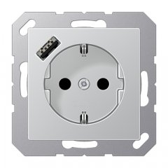 Kontaktligzda SCHUKO 16 A 250 V ~, USB pieslēgvieta 1 x Typ A, ar bērnu drošību, Serie A, alumīnijs