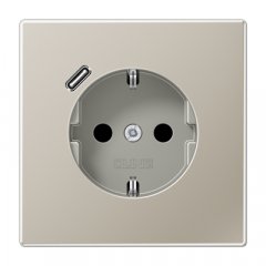 Kontaktligzda SCHUKO 16 A 250 V ~, USB pieslēgvieta 1 x Typ C, ar bērnu drošību, Serie LS, krāsa nerūsējošais tērauds