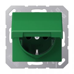 Kontaktligzda SCHUKO, 16 A 250 V ~, ar bērnu drošību un vāciņu, termoplasts, Serie AS, zaļš