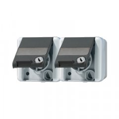 Kontaktligzda dubultā SCHUKO, 4 kabeļu ievadi 16 A 250 V ~, marķējams, ar vāciņu, ar drošības slēdzeni