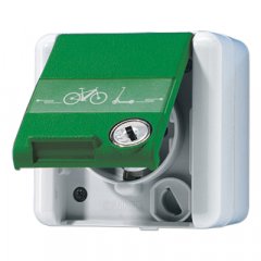 Kontaktligzda SCHUKO, 16 A 250 V ~ ar simbolu, marķējams, ar vāciņu, ar drošības slēdzeni, IP 44, WG 800