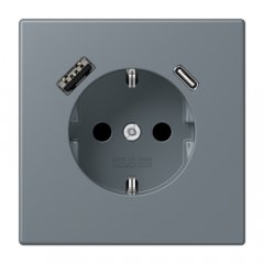 Kontaktligzda SCHUKO 16 A 250 V ~, USB pieslēgvieta 1 x Typ A + 1 x Typ C, ar bērnu drošību, Serie LS, gris 59