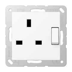 Kontaktligzda pārslēdzama Anglijas standarts, 13 A 250 V ~, skrūvju spailes BS 1363-1, 4 mm2, ar bērnu drošību sniegbalts matēts