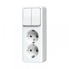 Kombinētais slēdzis/kontaktligzda SCHUKO®-Zweifach-Steckdose 16 A 250 V ~ mit Serienschalter 10 AX 250 V ~, AP 600, balts