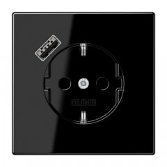 Kontaktligzda SCHUKO 16 A 250 V ~, USB pieslēgvieta 1 x Typ A, ar bērnu drošību, Serie LS, melns