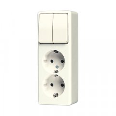 Kombinētais slēdzis/kontaktligzda SCHUKO®-Zweifach-Steckdose 16 A 250 V ~ mit Serienschalter 10 AX 250 V ~, AP 600, ziloņkaula