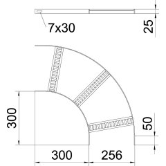 90° līkums ar trapecveida spraišļiem B256mm, Alu, GB