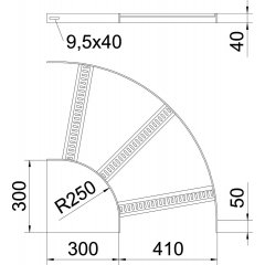 90° Līkums ar trapecveida spraisli B410mm, V2A, 1.4301, 2B