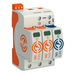 Pārsprieguma novadītājs V20 divpolīgs ar NPE+FS 280V V20-2+NPE+FS-280