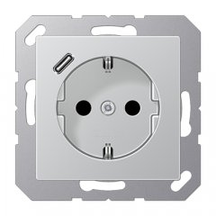 Kontaktligzda SCHUKO 16 A 250 V ~, USB pieslēgvieta 1 x Typ C, ar bērnu drošību, Serie A, alumīnijs