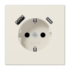 Kontaktligzda SCHUKO 16 A 250 V ~, USB pieslēgvieta 1 x Typ A + 1 x Typ C, ar bērnu drošību, Serie LS, balts