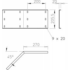 45° ārejais stūra savienojums priekš kabeļu trepes 200 200x500, St, FT