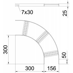 90° līkums ar trapecveida spraišļiem B156mm, Alu, GB