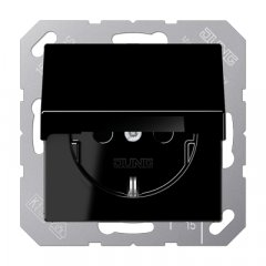 Kontaktligzda SCHUKO, 16 A 250 V ~, ar bērnu drošību un vāciņu, termoplasts, Serie A, melns