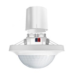 360° recessed-ceiling-mounted presence detector, range approx. Ø 24 m, 2x light channels, KNX bus
