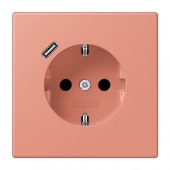 Kontaktligzda SCHUKO 16 A 250 V ~, USB pieslēgvieta 1 x Typ C, ar bērnu drošību, Serie LS, l'ocre rouge moyen