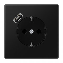 Kontaktligzda SCHUKO 16 A 250 V ~, USB pieslēgvieta 1 x Typ A, ar bērnu drošību, Serie LS, grafītmelns matēts