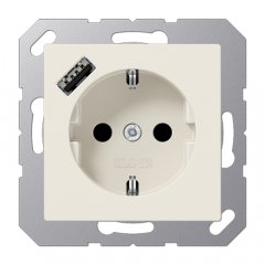 Kontaktligzda SCHUKO 16 A 250 V ~, USB pieslēgvieta 1 x Typ A, ar bērnu drošību, Serie AS, ziloņkaula
