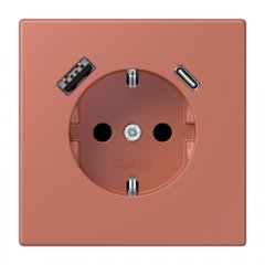 Kontaktligzda SCHUKO 16 A 250 V ~, USB pieslēgvieta 1 x Typ A + 1 x Typ C, ar bērnu drošību, Serie LS, terre sienne brique