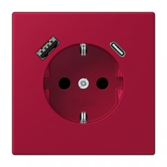 Kontaktligzda SCHUKO 16 A 250 V ~, USB pieslēgvieta 1 x Typ A + 1 x Typ C, ar bērnu drošību, Serie LS, rouge carmin