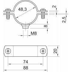 Distanču skava ar vītni M8 1 1/2", St, FT