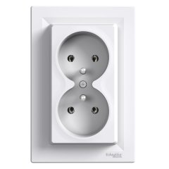 Asfora - double socket outlet with pin earth - 16A balts , PL std