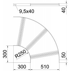 90° līkums ar trapecveida spraišļiem B510mm, Alu, GB