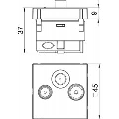 Antenu rozete Radio-TV-SAT 45x45mm, PC, alumīnija lakots ANT-3SD AL1