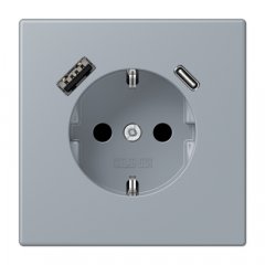 Kontaktligzda SCHUKO 16 A 250 V ~, USB pieslēgvieta 1 x Typ A + 1 x Typ C, ar bērnu drošību, Serie LS, gris clair 59