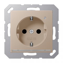 Kontaktligzda SCHUKO ar LED apgaismojumu, 16 A 250 V ~, ar bērnu drošību, termoplasts krāsots, Serie A, šampanieša krāsā