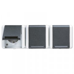 Kontaktligzda SCHUKO, 5 kabeļu ievadi, 16 A 250 V ~, ar vāciņu, horizontāla montāža, IP 44, WG 800